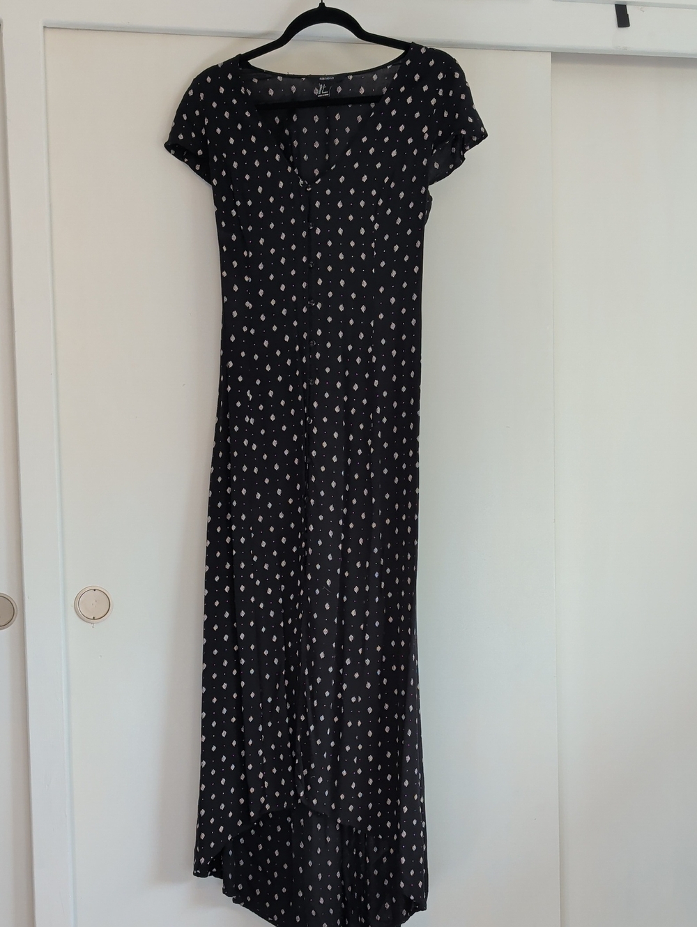 Forever 21 Black/Dark Navy Maxi Dress with White Floral Dot Print